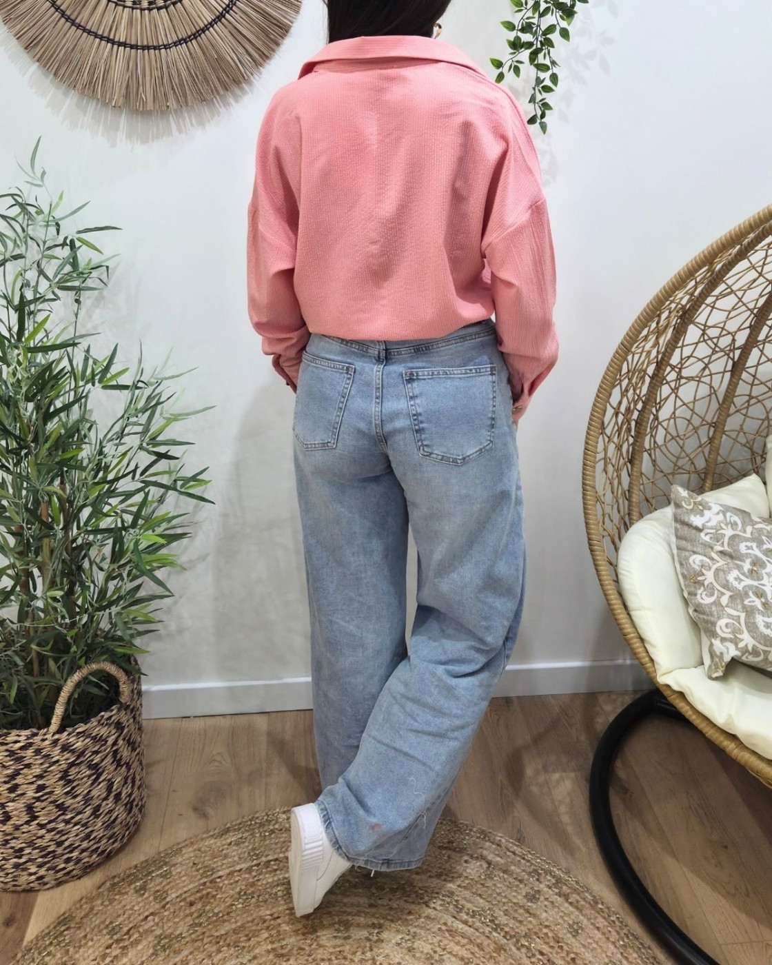 Chemisier femme rayé rose boutons coeurs dorés