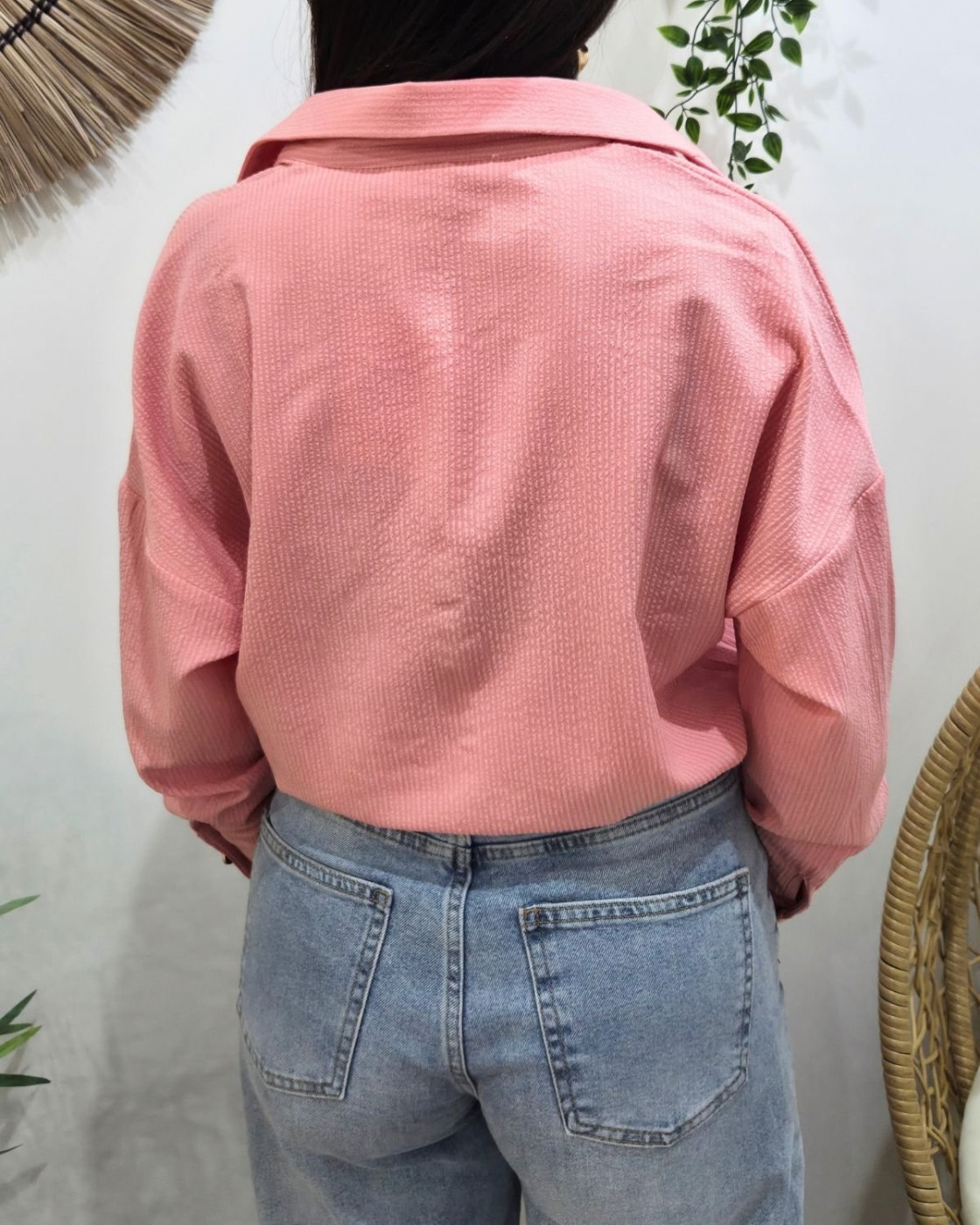 Chemisier femme rayé rose boutons coeurs dorés