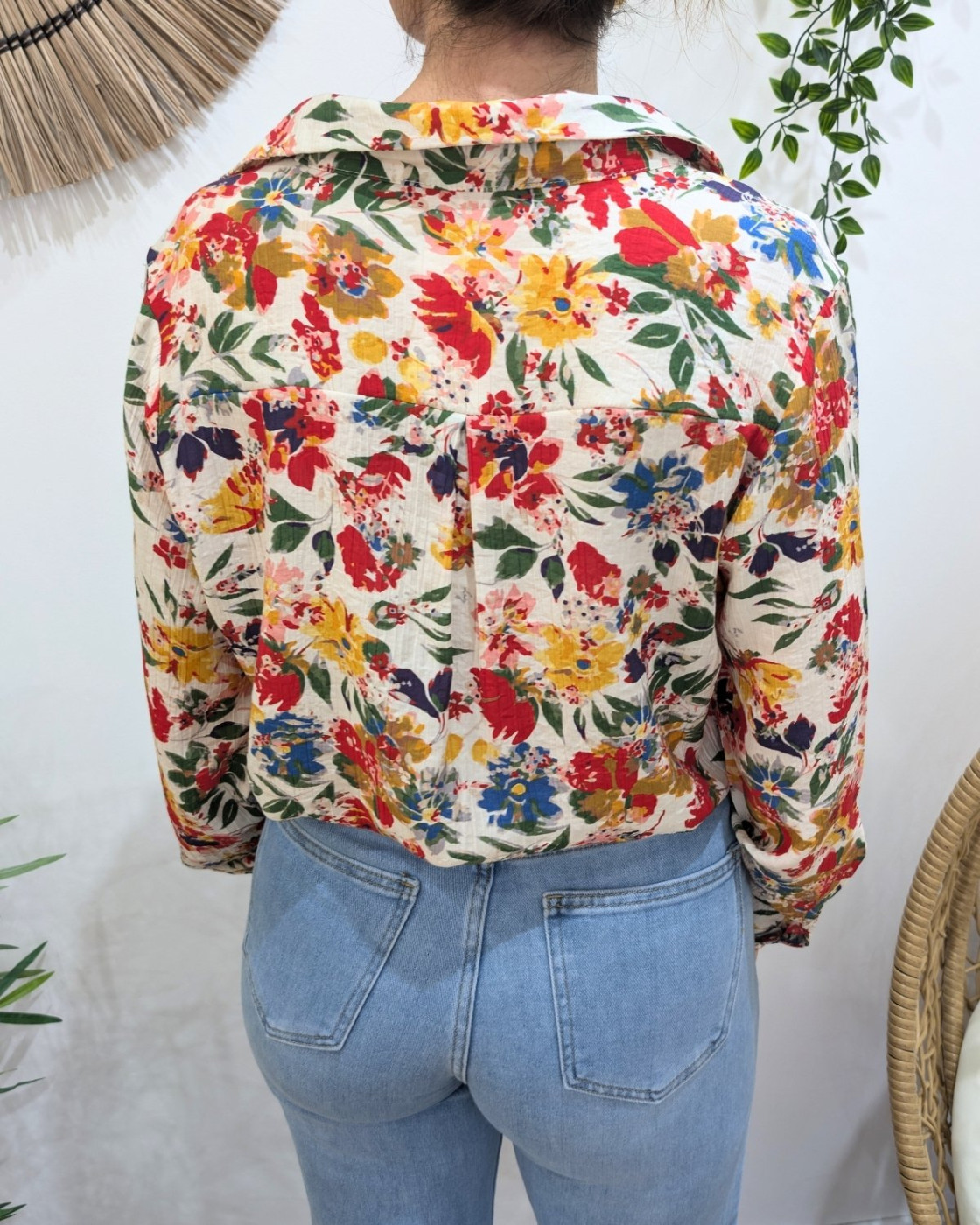 Chemisier femme écru fleurs multicolores Dahlia