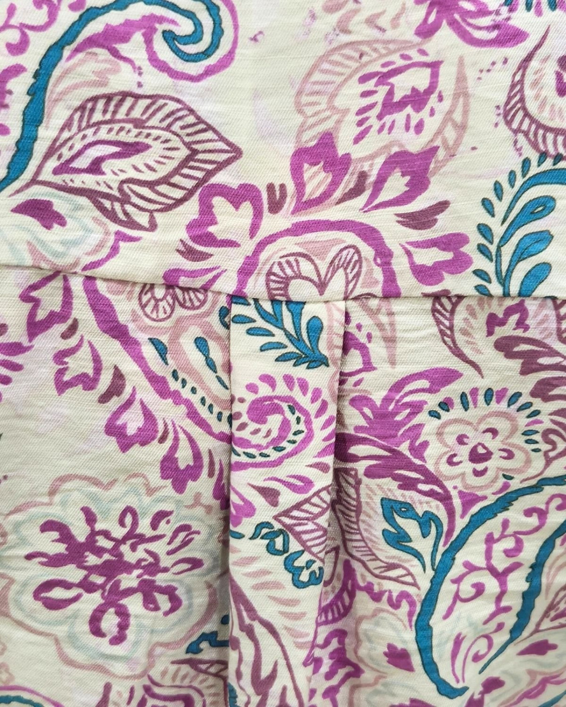 Chemisier femme écru fleurs fuchsia et bleues Célestina