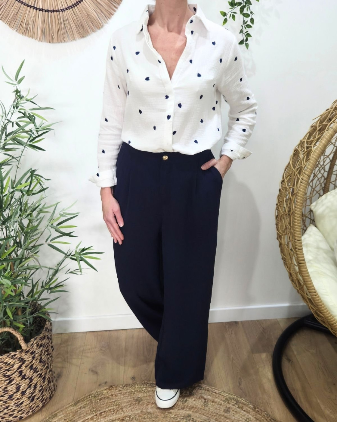 Pantalon femme fluide bleu marine Aricia