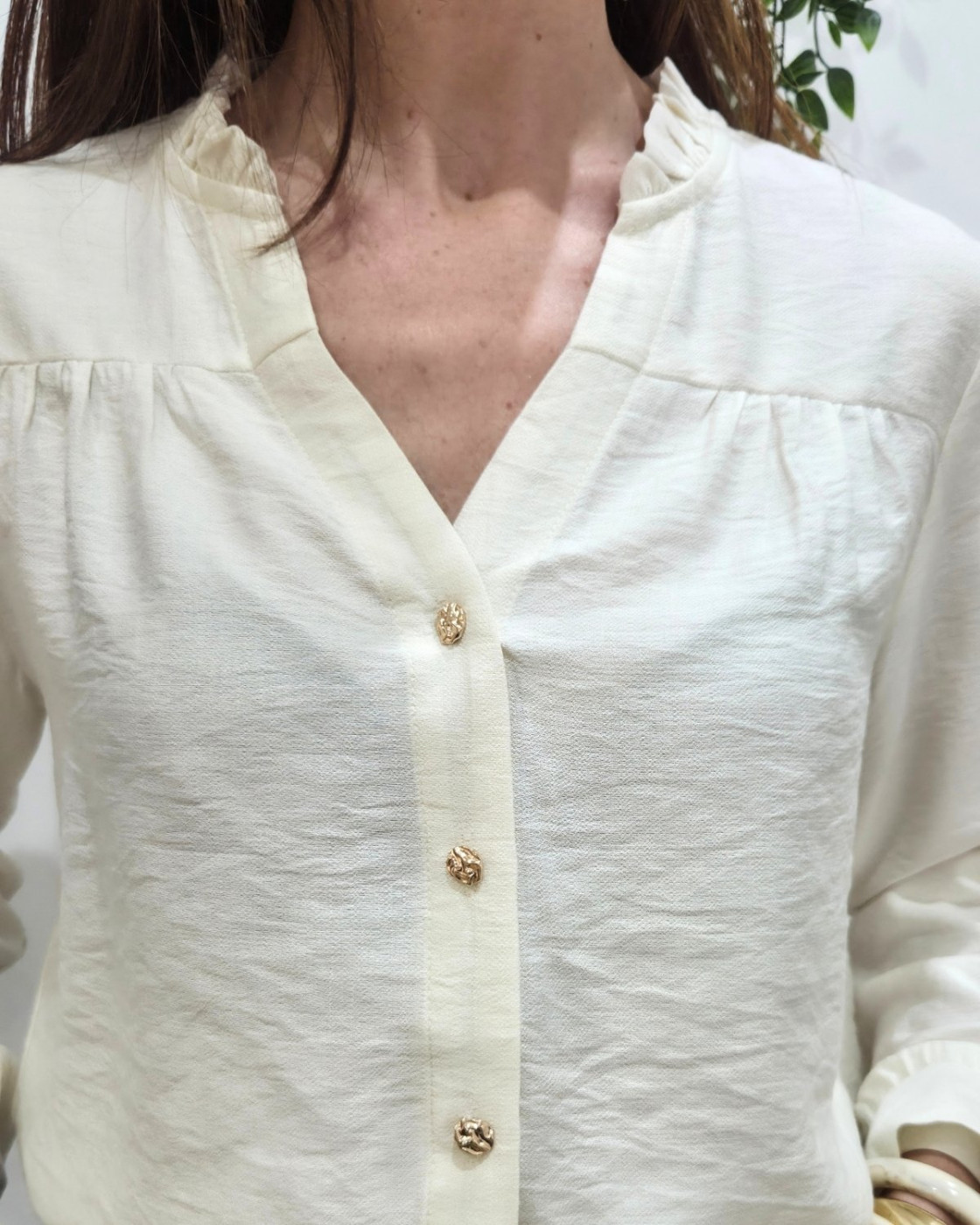 Chemisier femme uni beige col mao