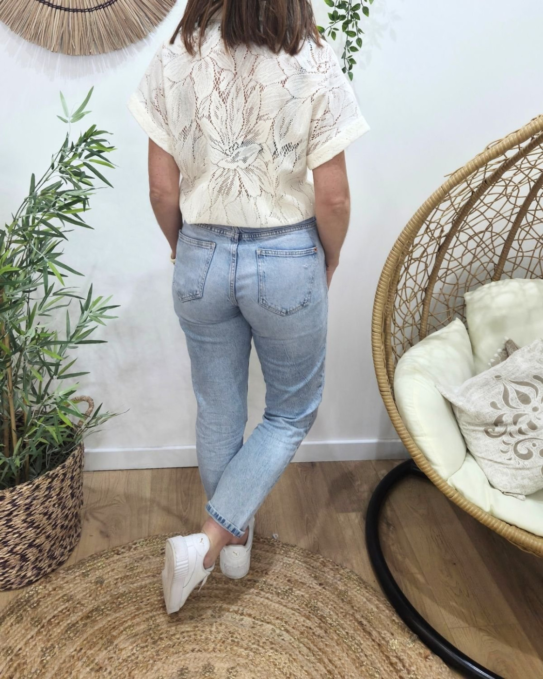 Chemisier femme beige manches courtes effet dentelle Olympia