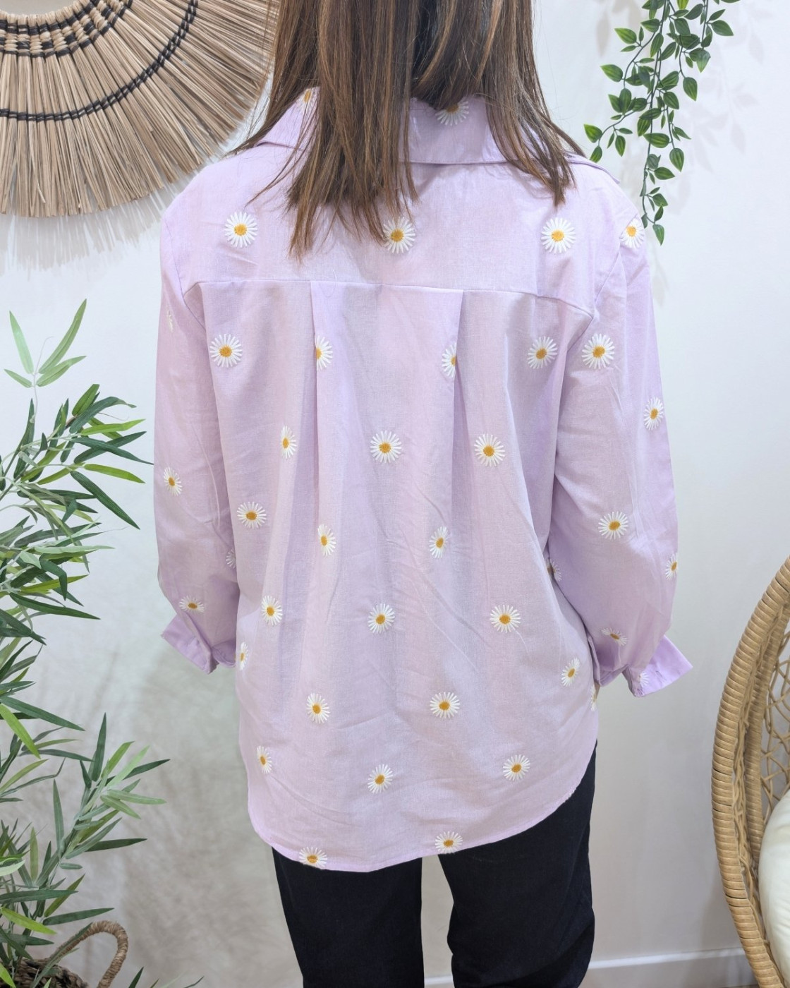 Chemisier femme parme marguerites brodées