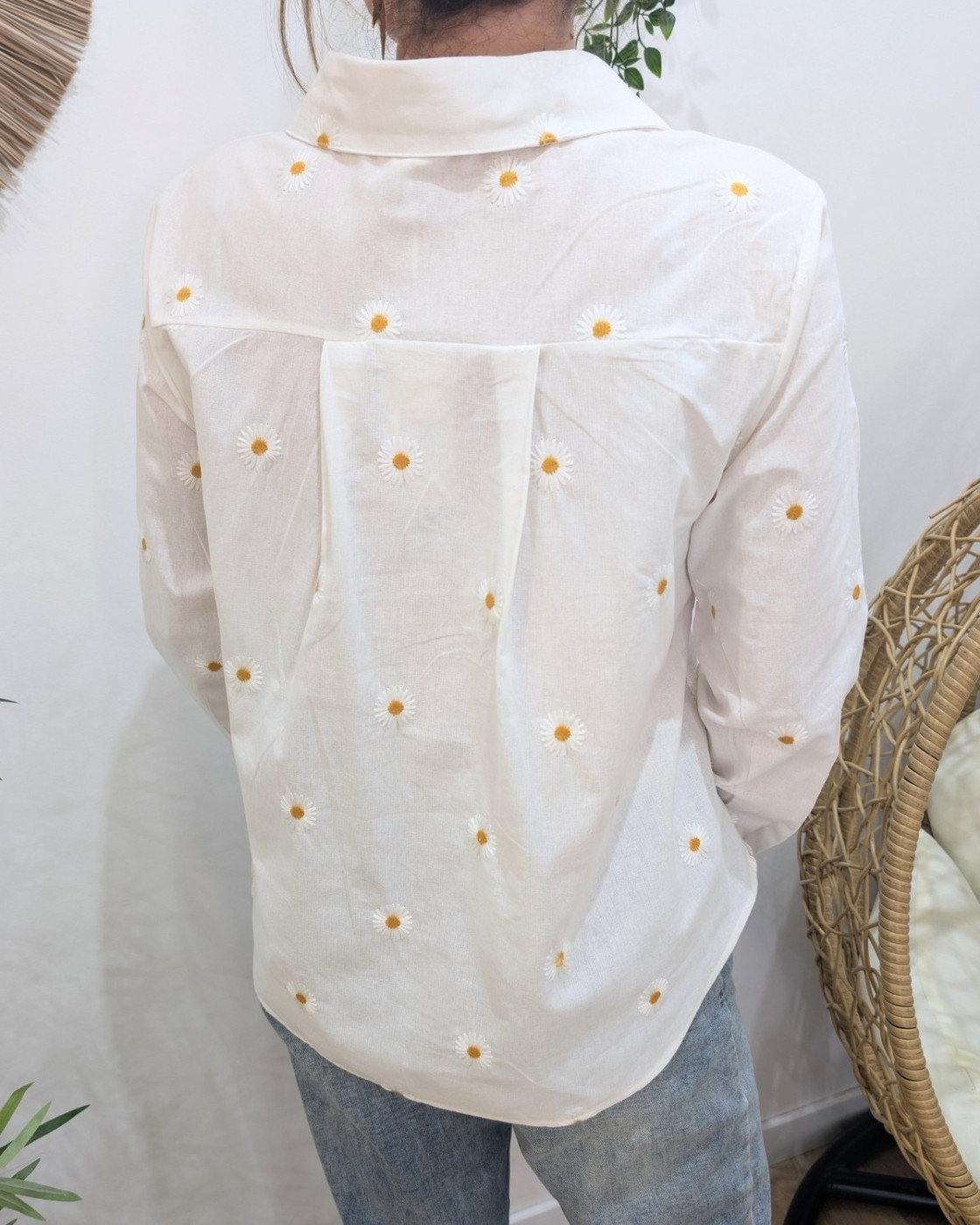 Chemisier femme blanc marguerites brodées
