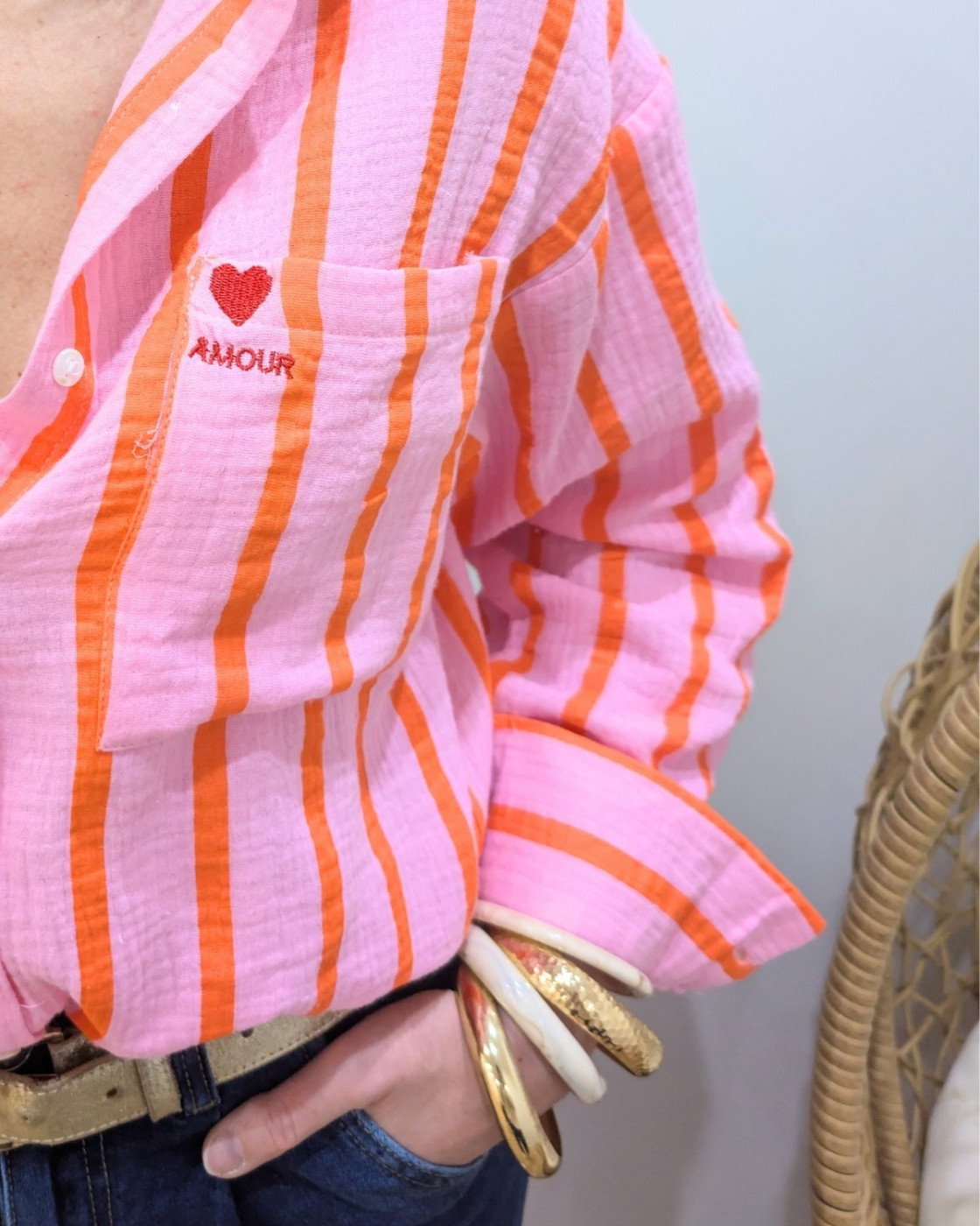 Chemisier femme rose rayée orange amour