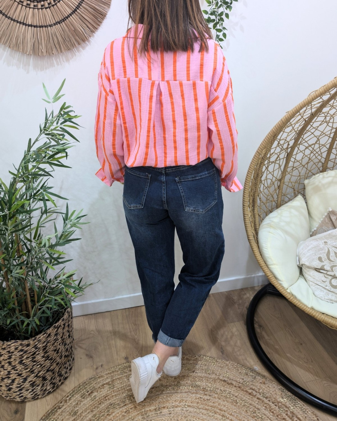 Chemisier femme rose rayée orange amour