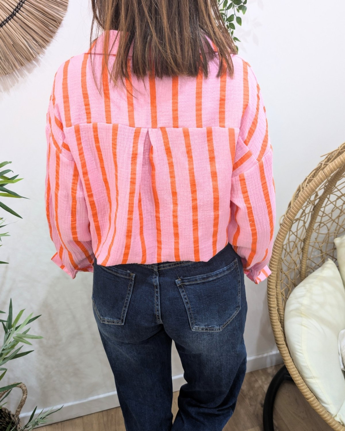Chemisier femme rose rayée orange amour