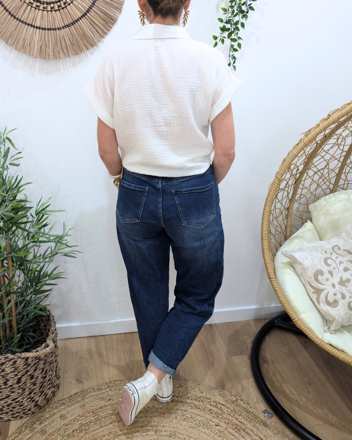 Chemisier femme écru manches courtes en gaze de coton Soren