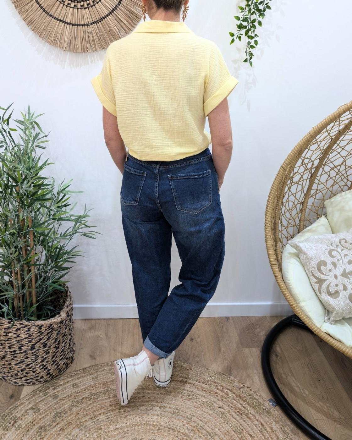 Chemisier femme jaune manches courtes en gaze de coton Soren