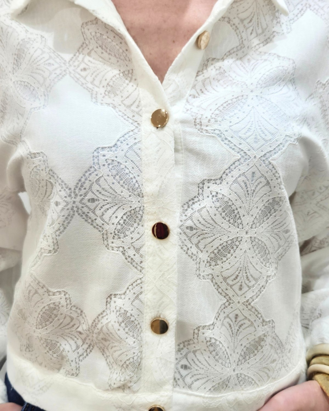 Chemisier court femme écrue dentelle