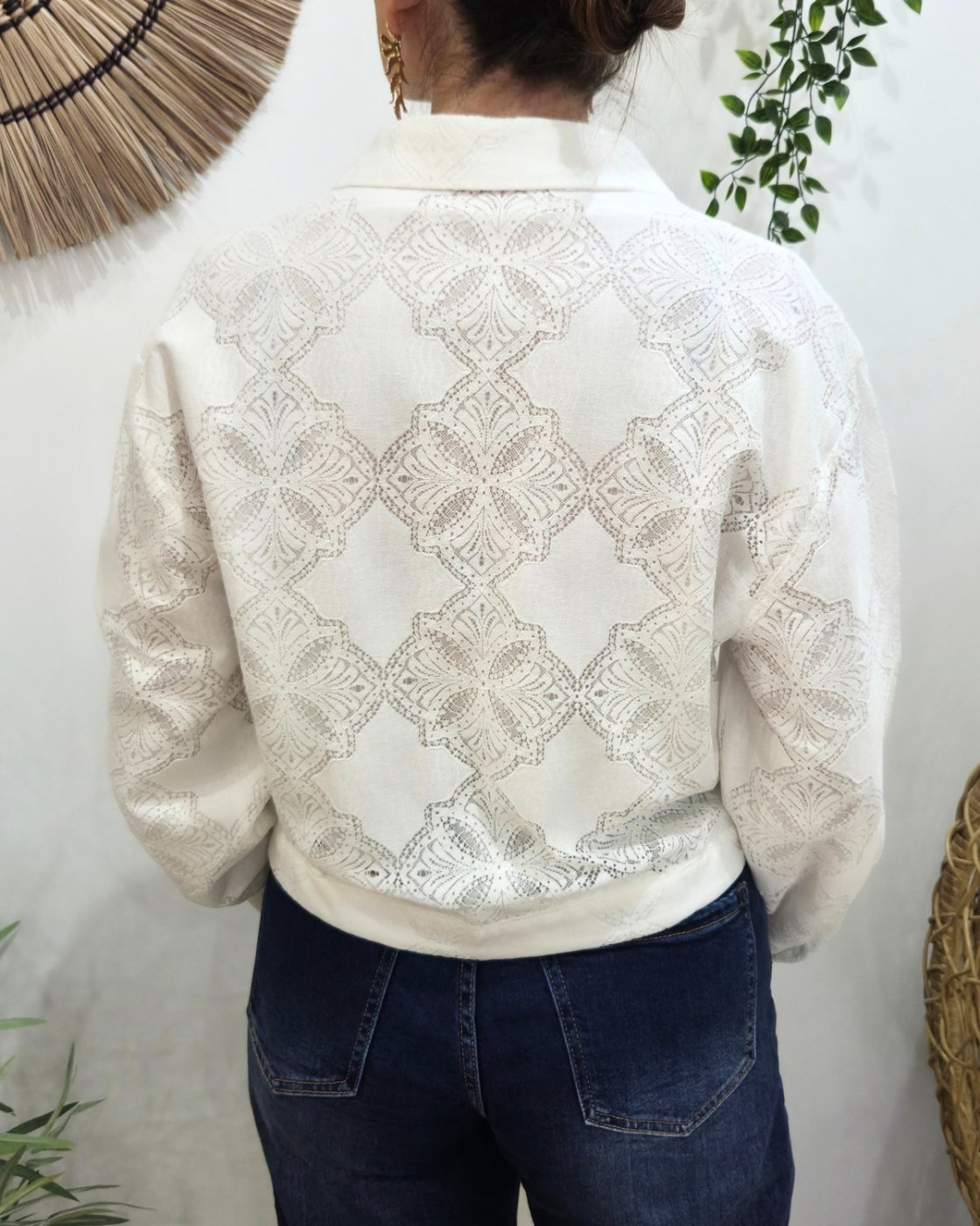 Chemisier court femme écrue dentelle