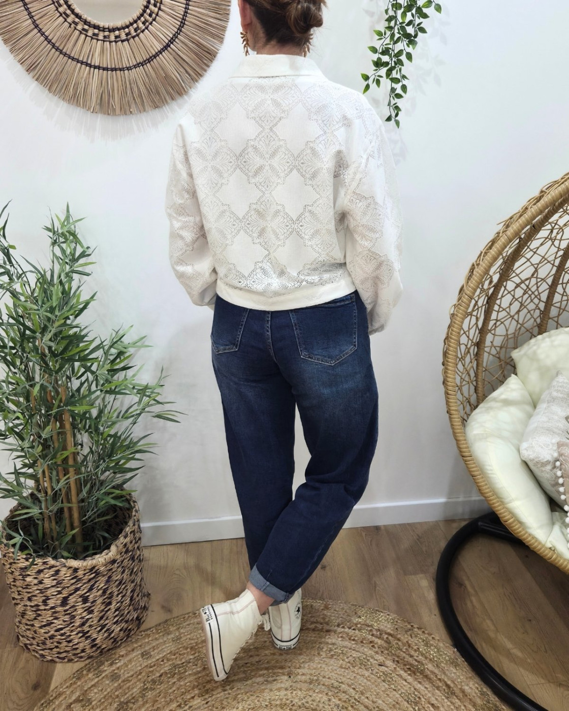 Chemisier court femme écrue dentelle