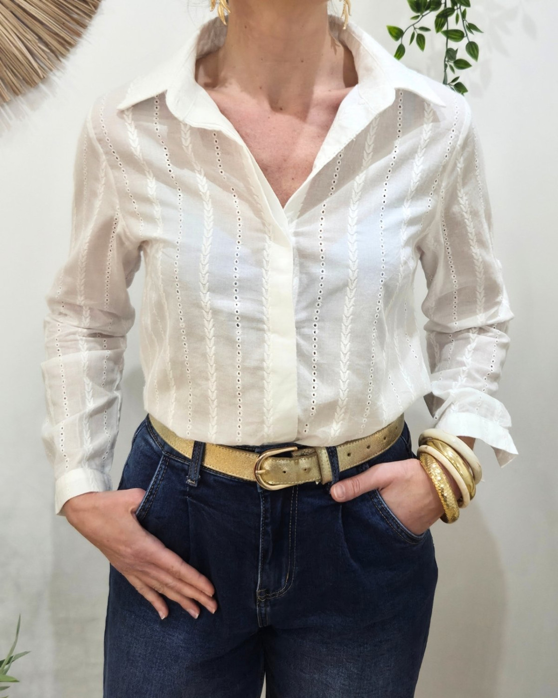 Chemisier femme blanc à broderies Elowen