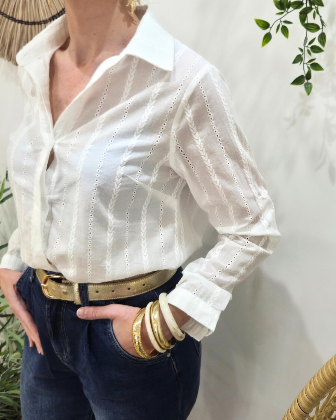 Chemisier femme blanc à broderies Elowen