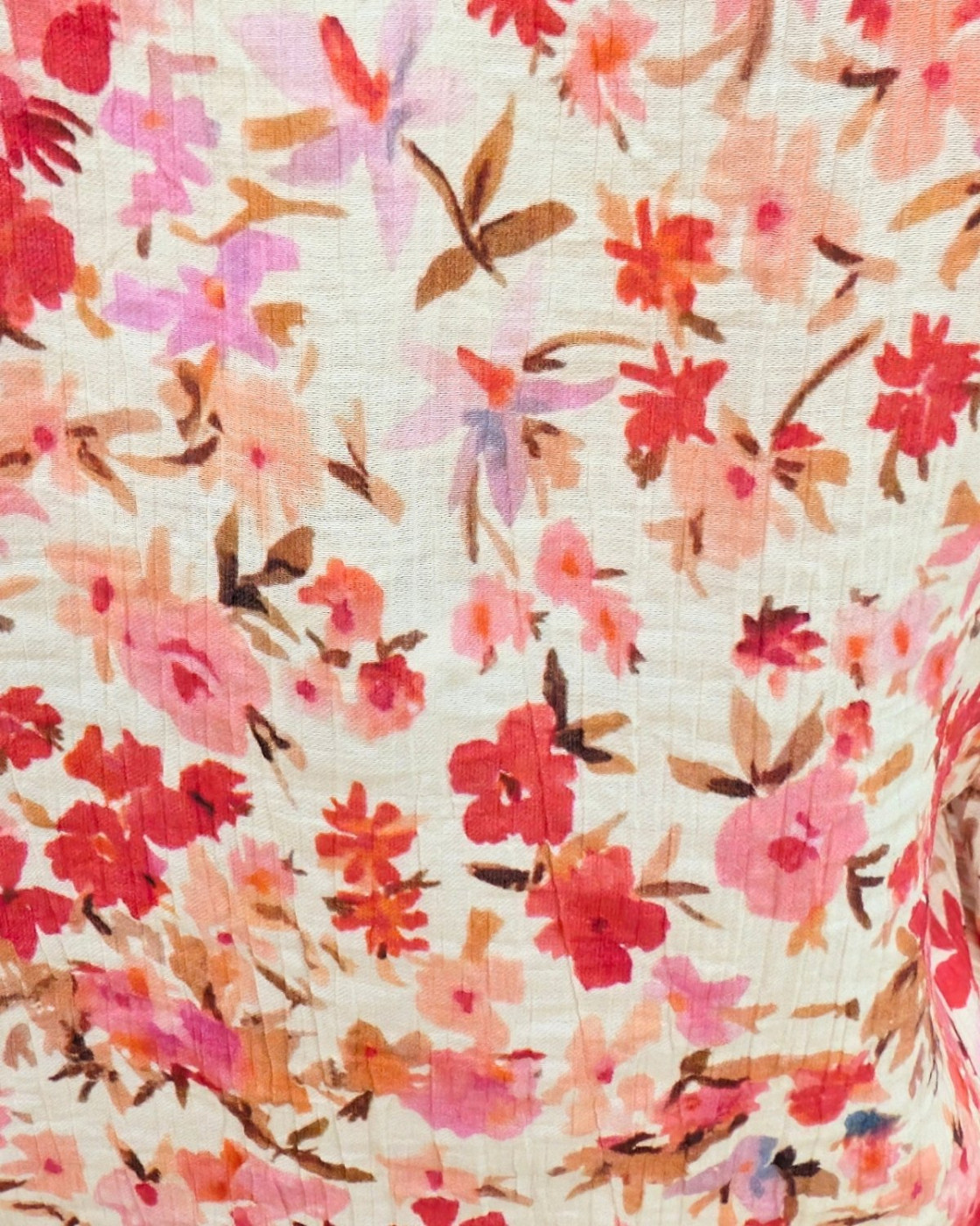 Chemisier femme beige fleurs roses manches brodées Mencía