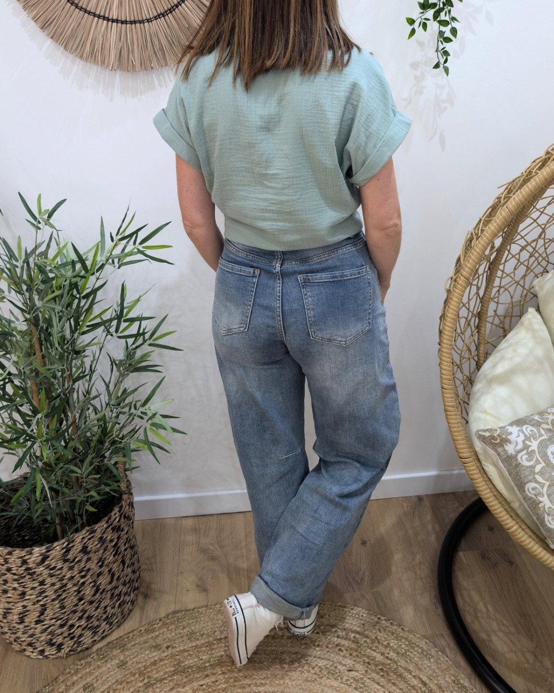 Chemisier femme vert manches courtes en gaze de coton Soren