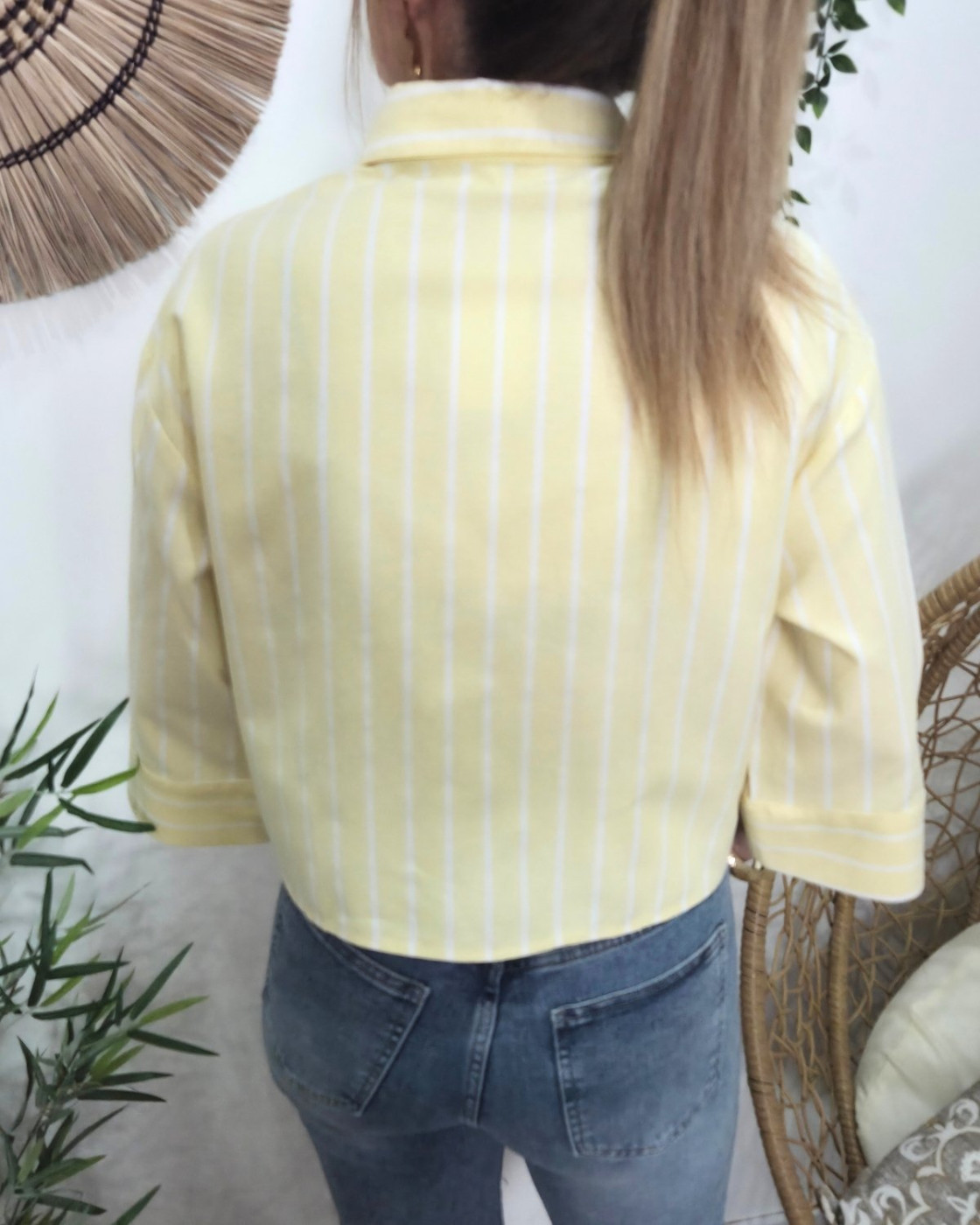 Chemisier court femme rayé jaune et blanc manches 3/4