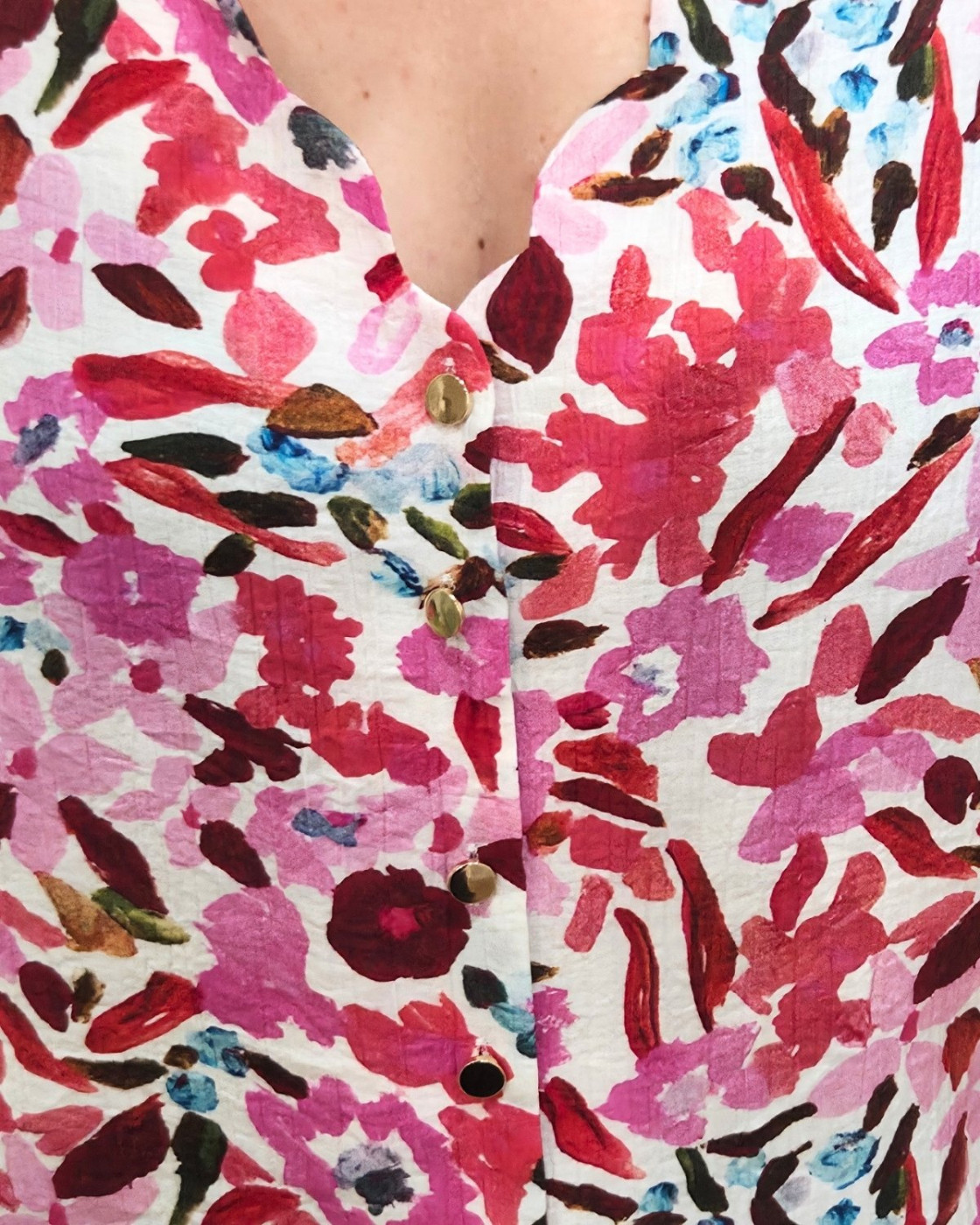 Chemisier femme manches courtes motifs roses multicolores Brizia