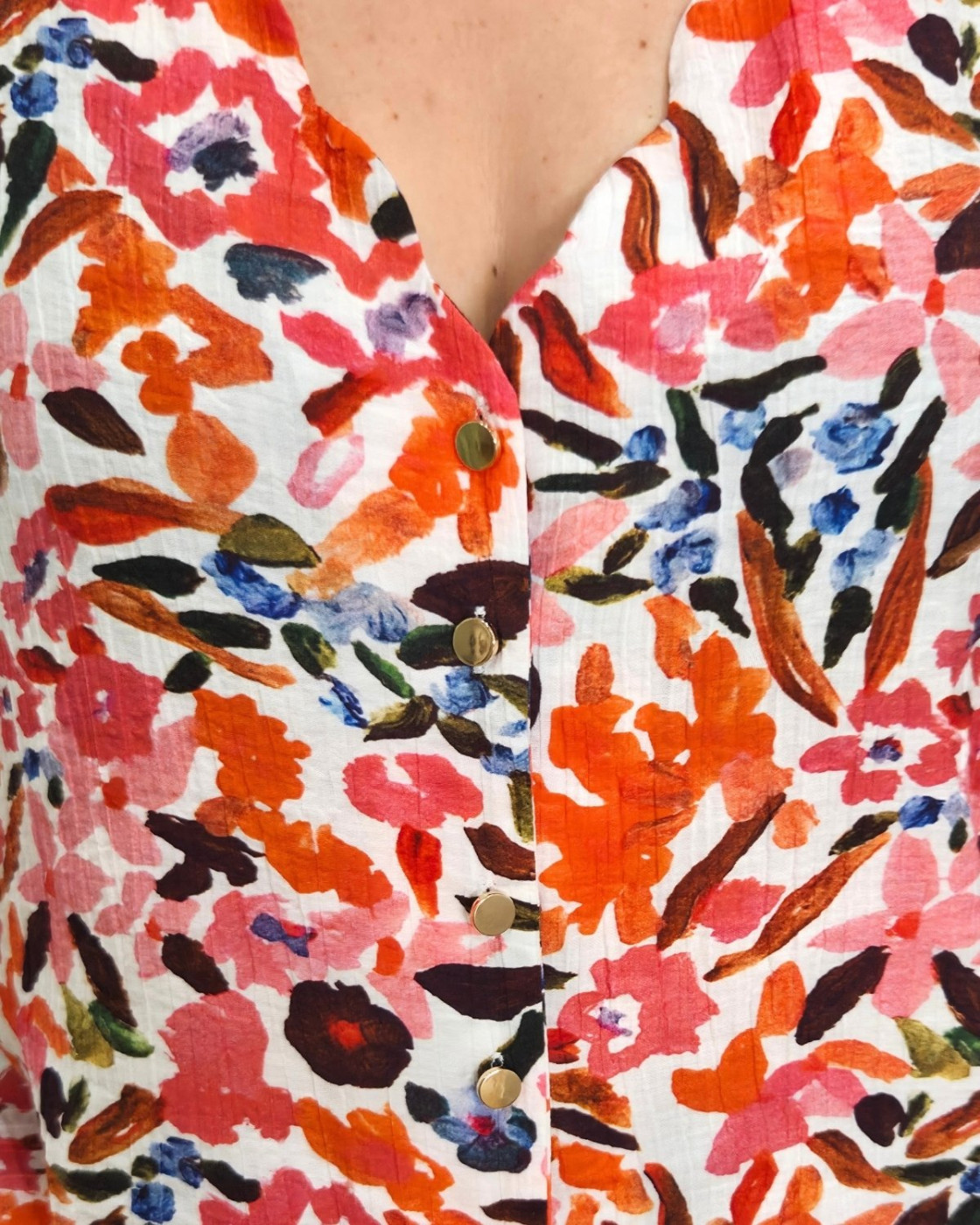 Chemisier femme manches courtes motifs orangés multicolores Brizia