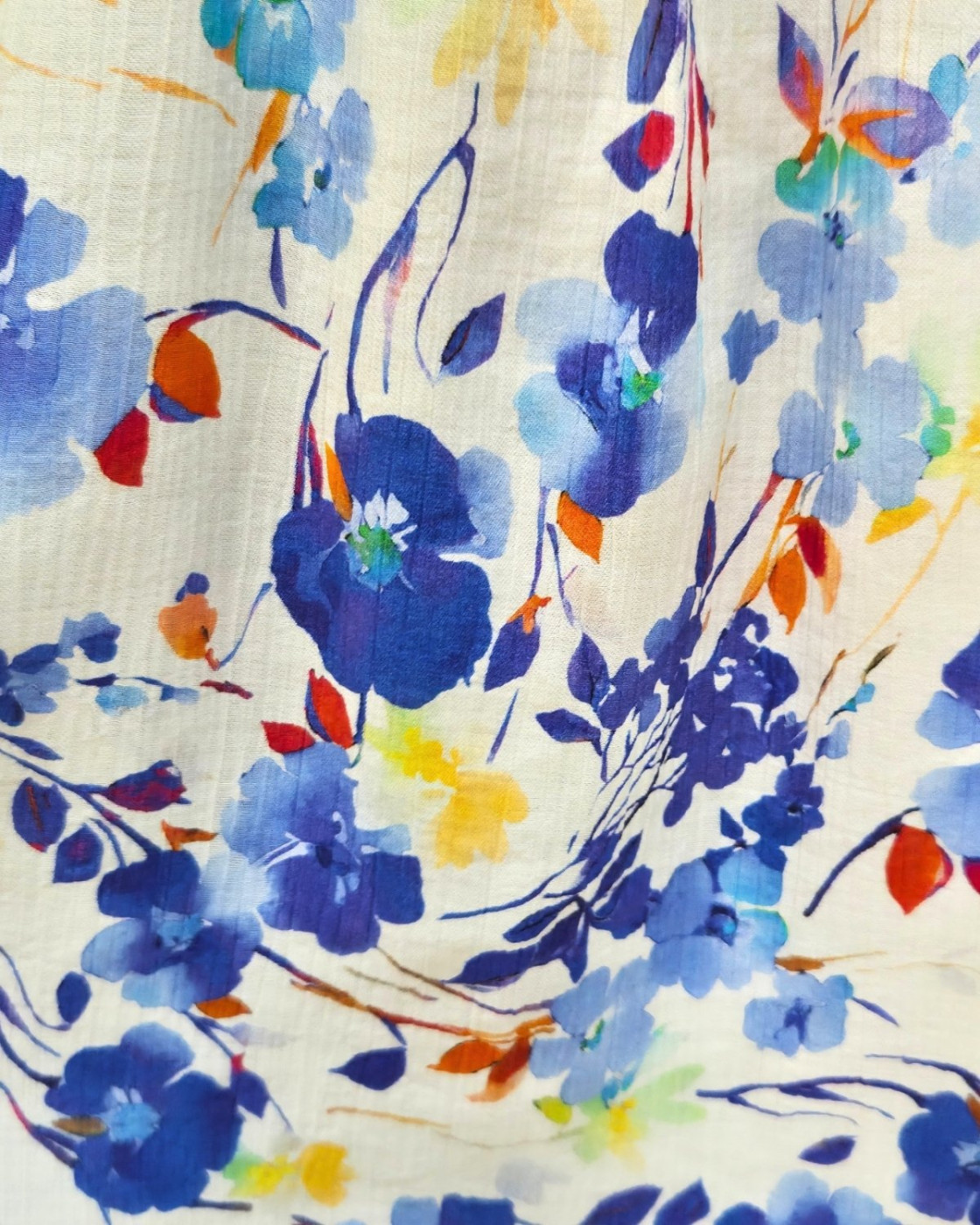 Chemisier femme manches courtes motifs fleuris bleus Carmela