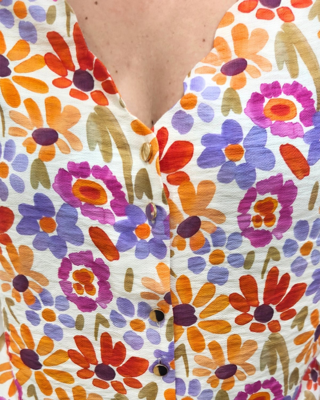 Chemisier femme manches courtes rose orange et violet Isotta