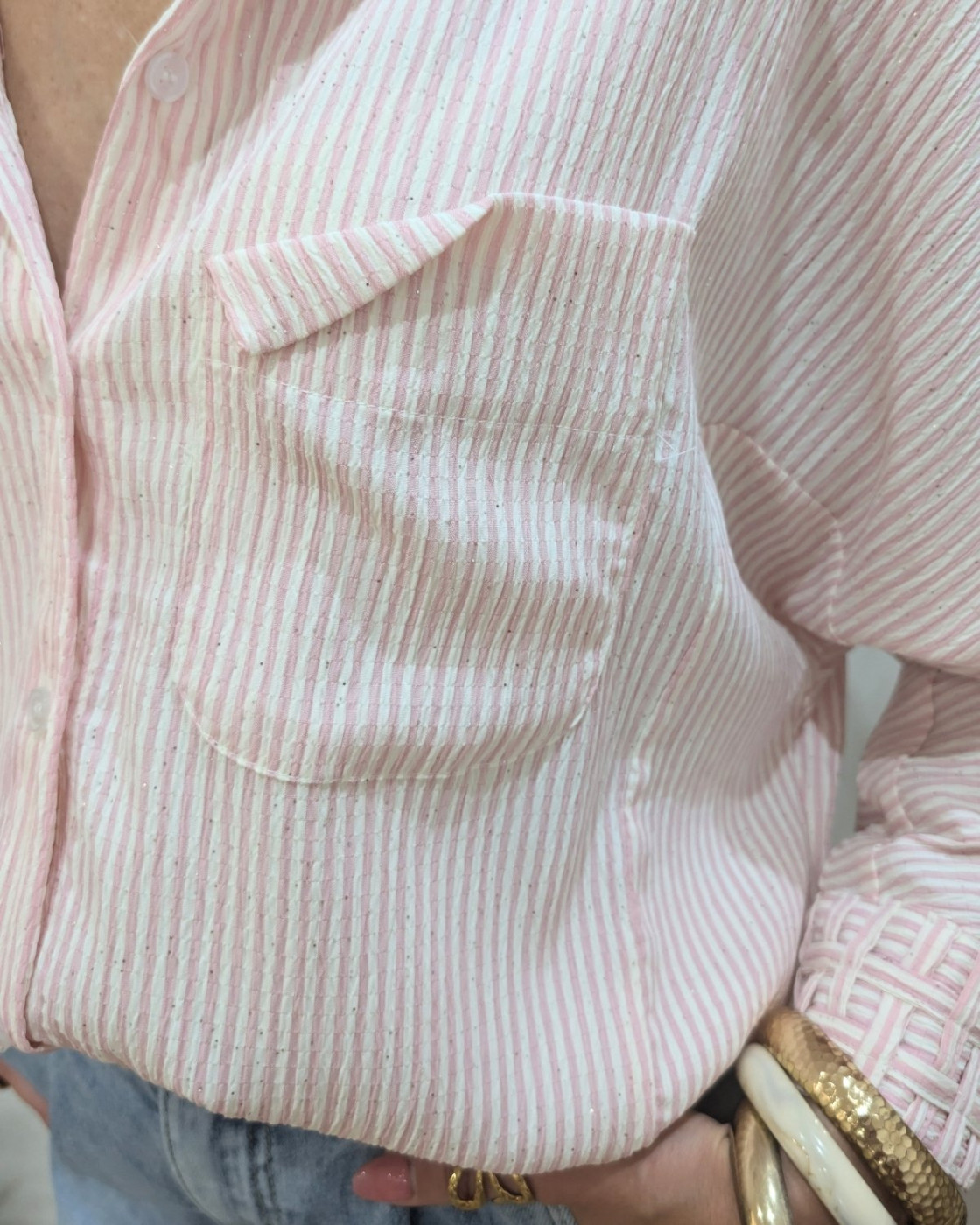Chemisier femme rose pailleté à rayures