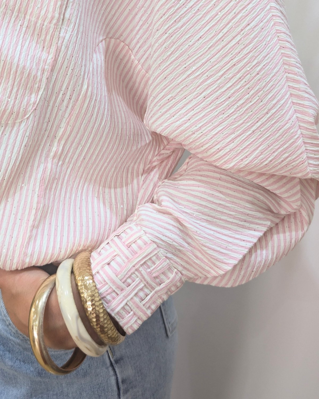 Chemisier femme rose pailleté à rayures