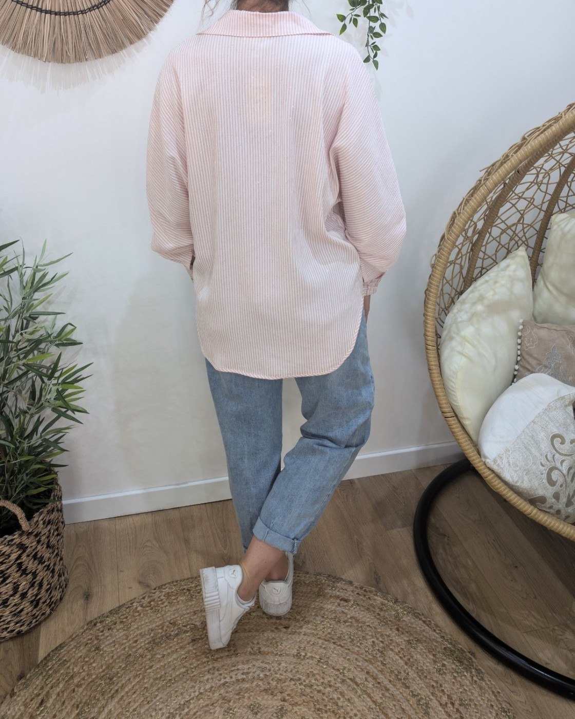 Chemisier femme rose pailleté à rayures