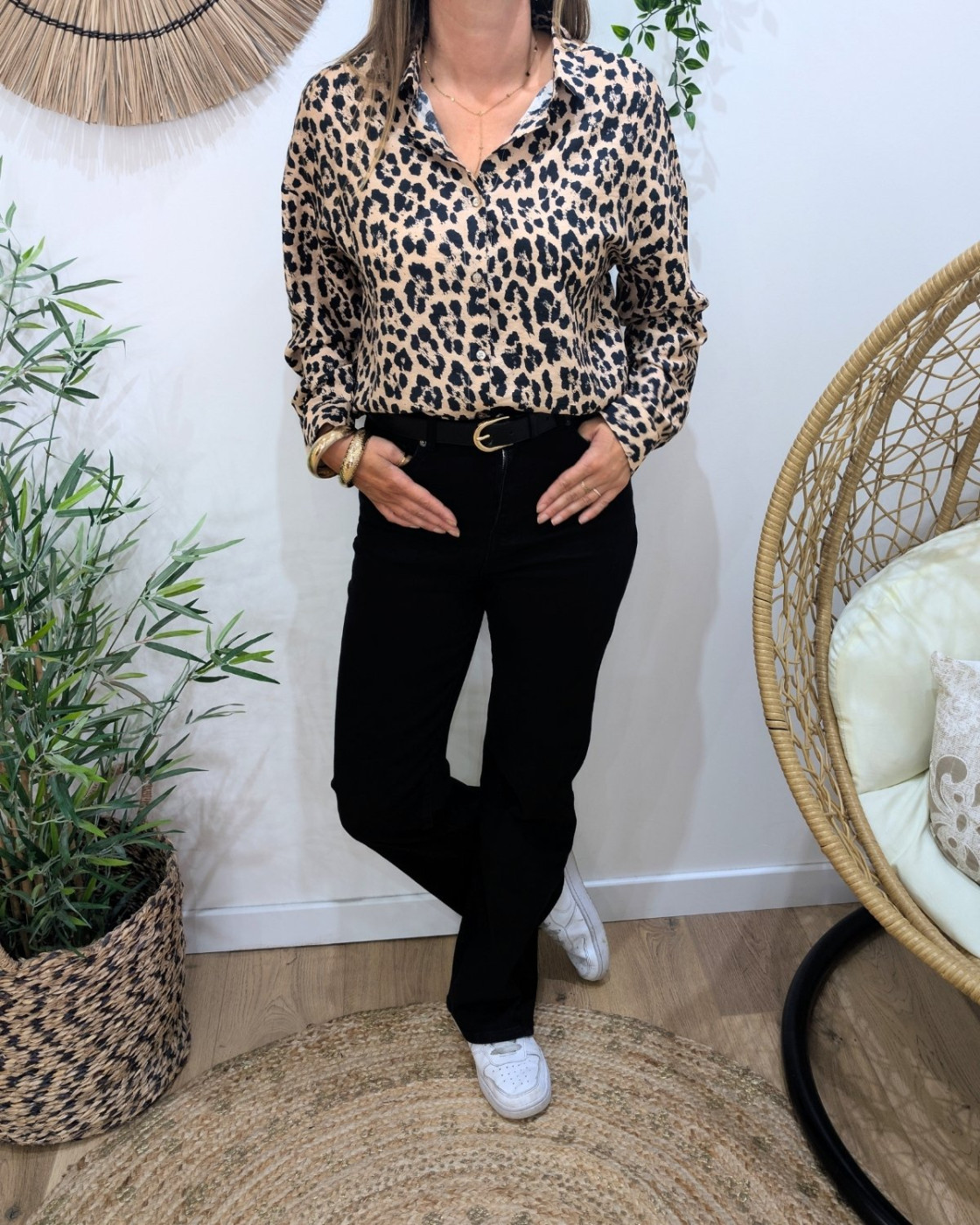 Chemisier femme léopard camel et noir Babila