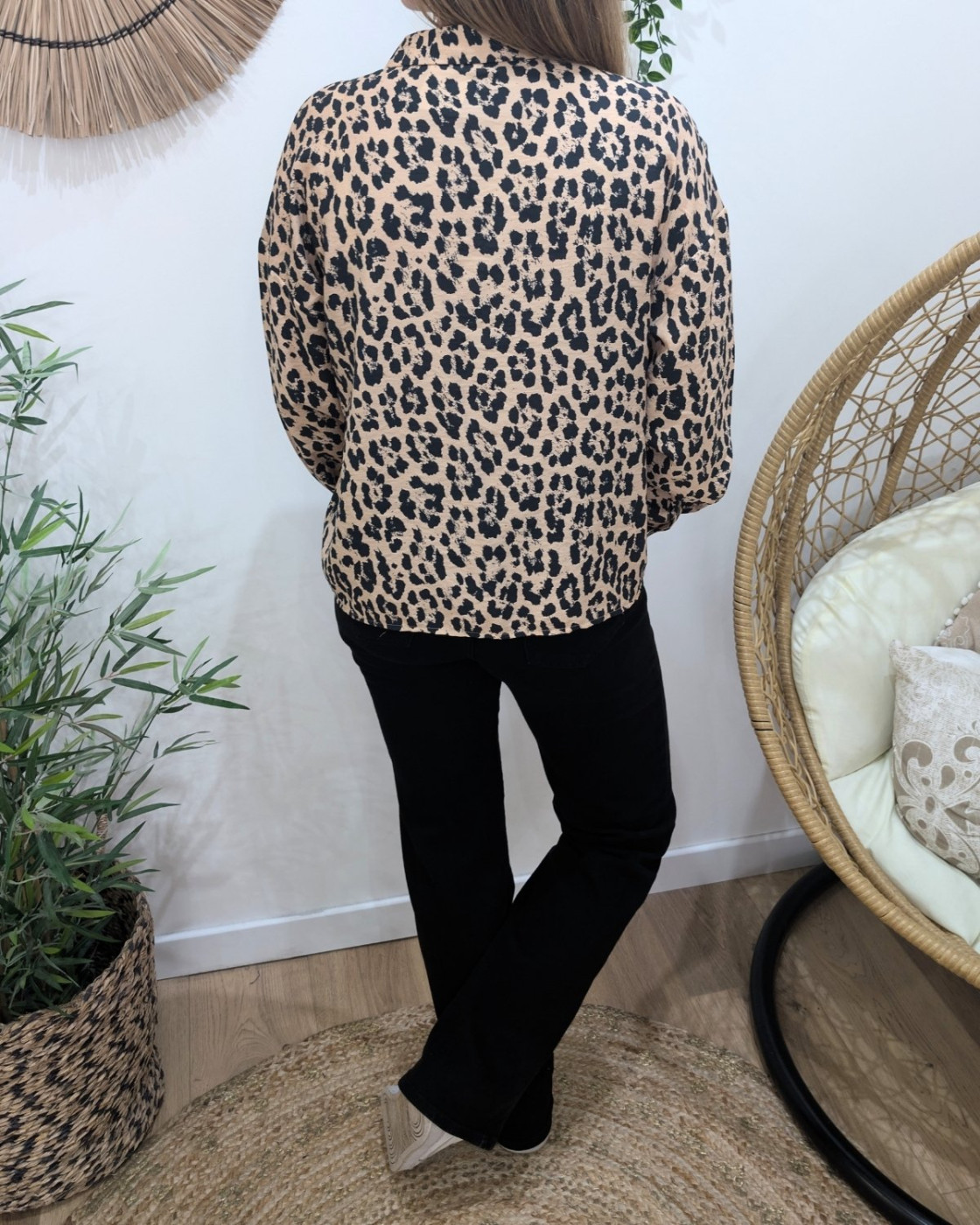 Chemisier femme léopard camel et noir Babila