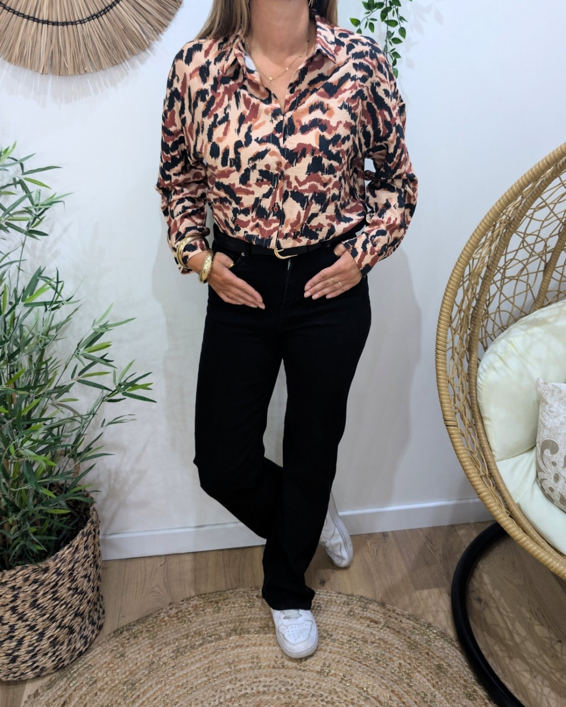 Chemisier femme noir terracotta Camilia