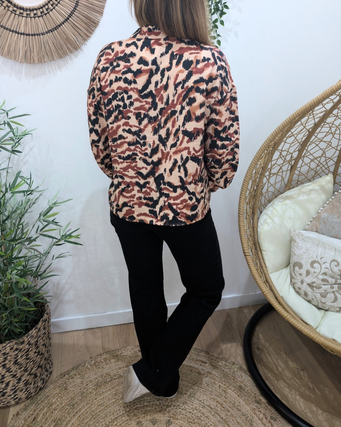Chemisier femme noir terracotta Camilia