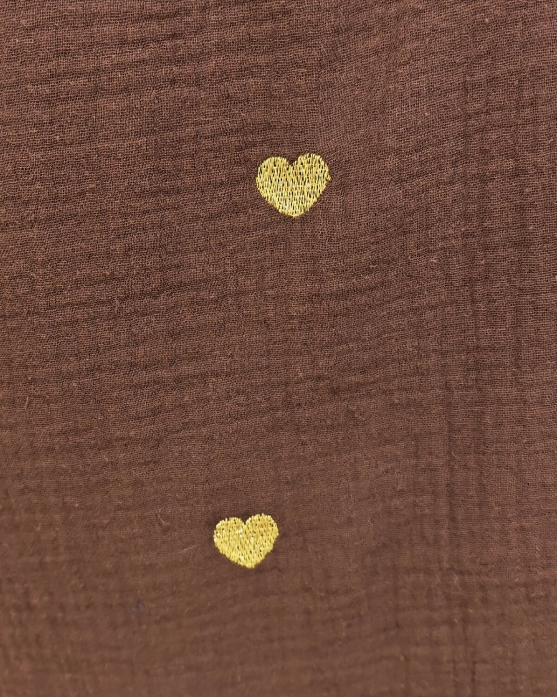 Chemisier femme coton gaze marron coeurs brodés dorés