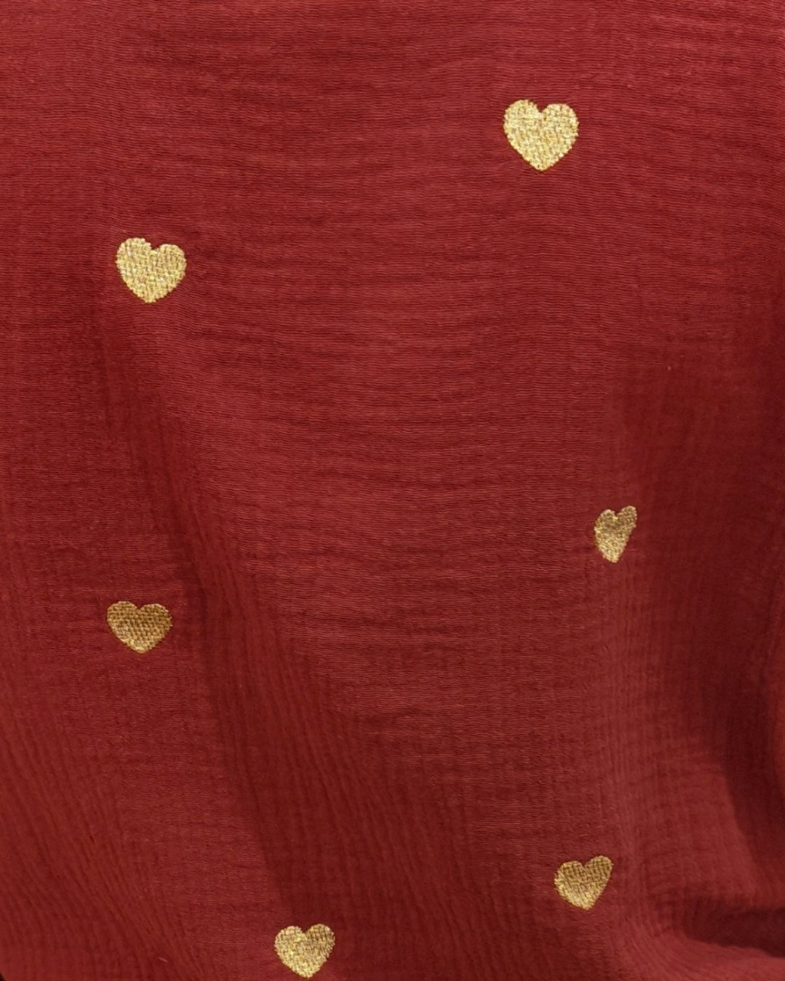 Chemisier femme coton gaze terracotta coeurs brodés dorés