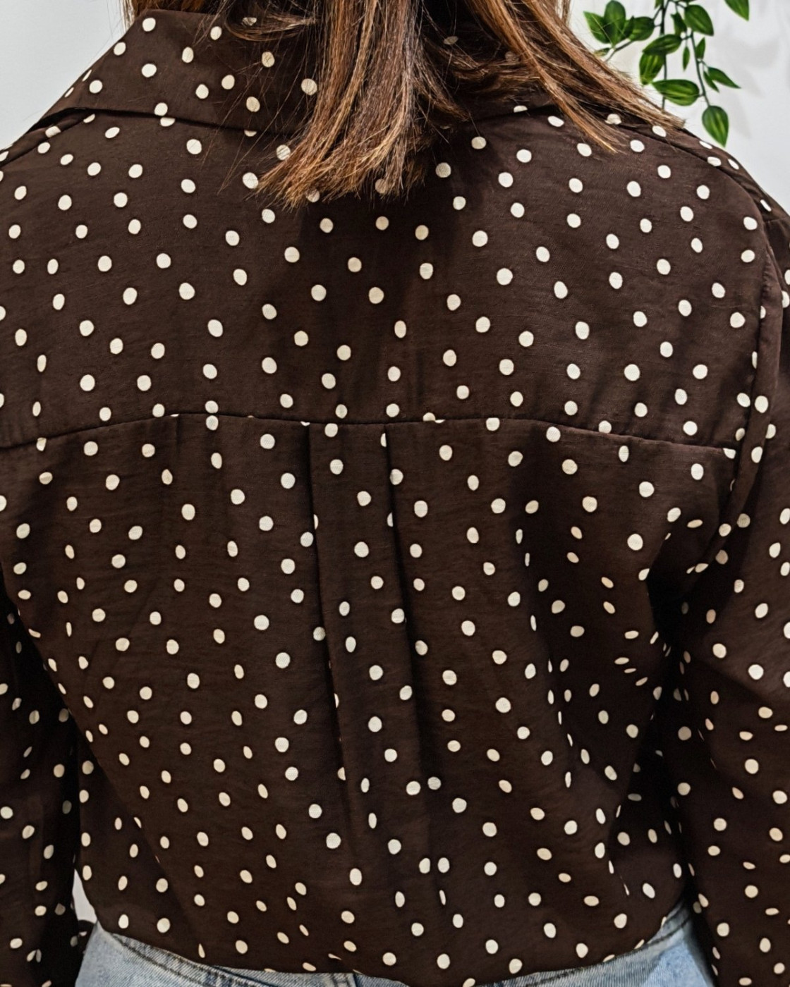Chemisier femme marron à pois beiges