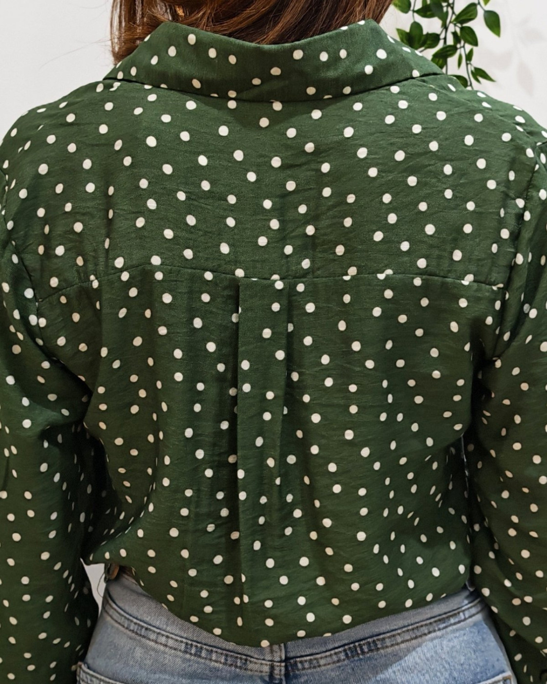 Chemisier femme kaki à pois beiges