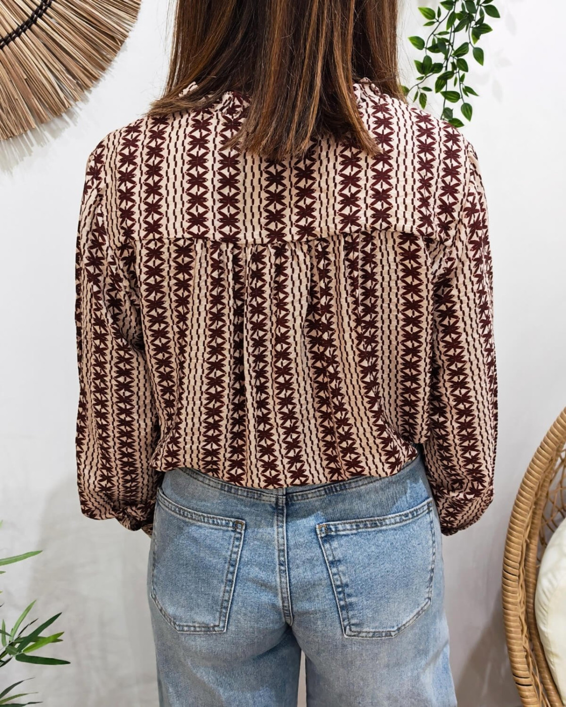 Chemisier femme beige motifs terracotta Melania