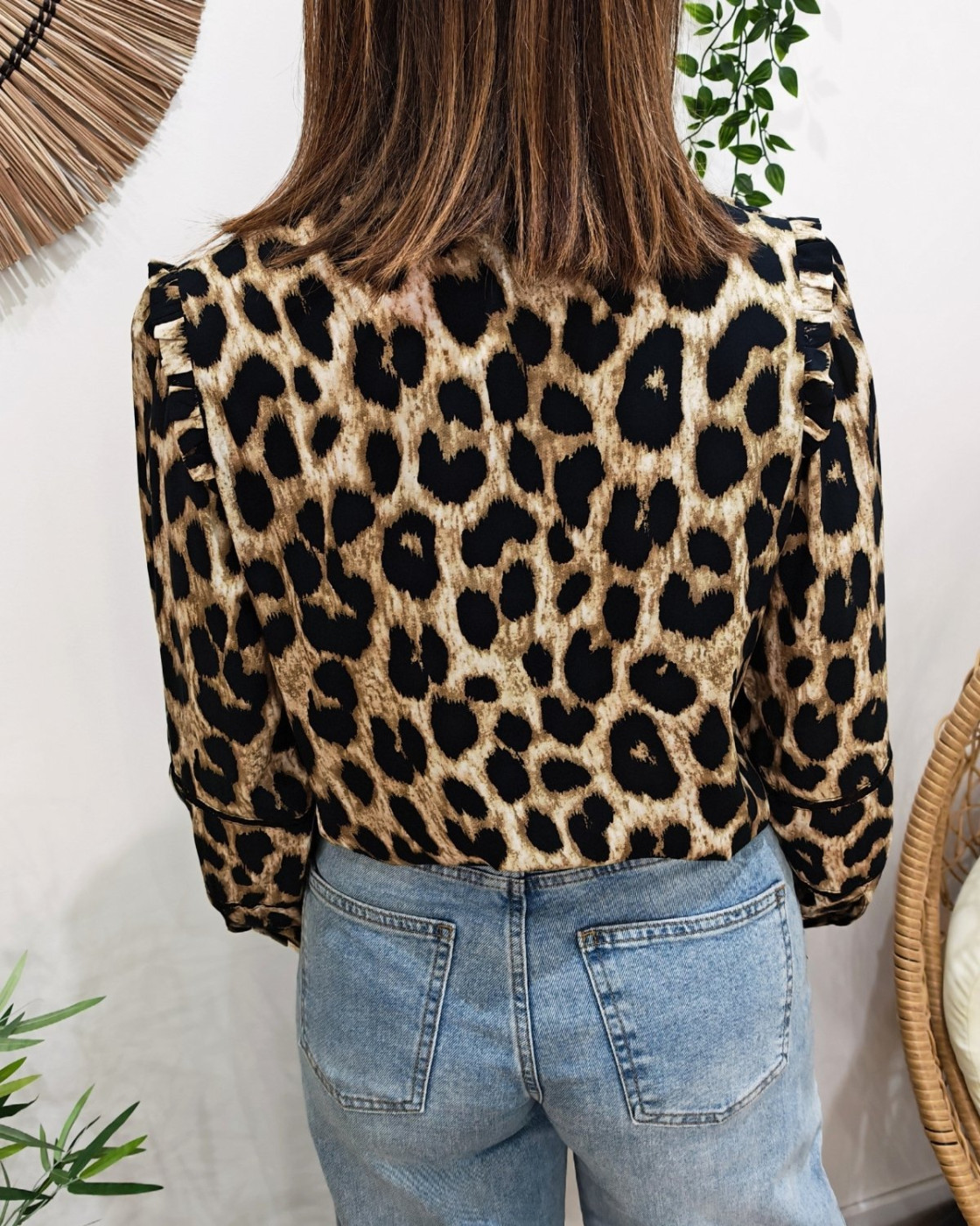 Chemisier femme léopard et broderies noires