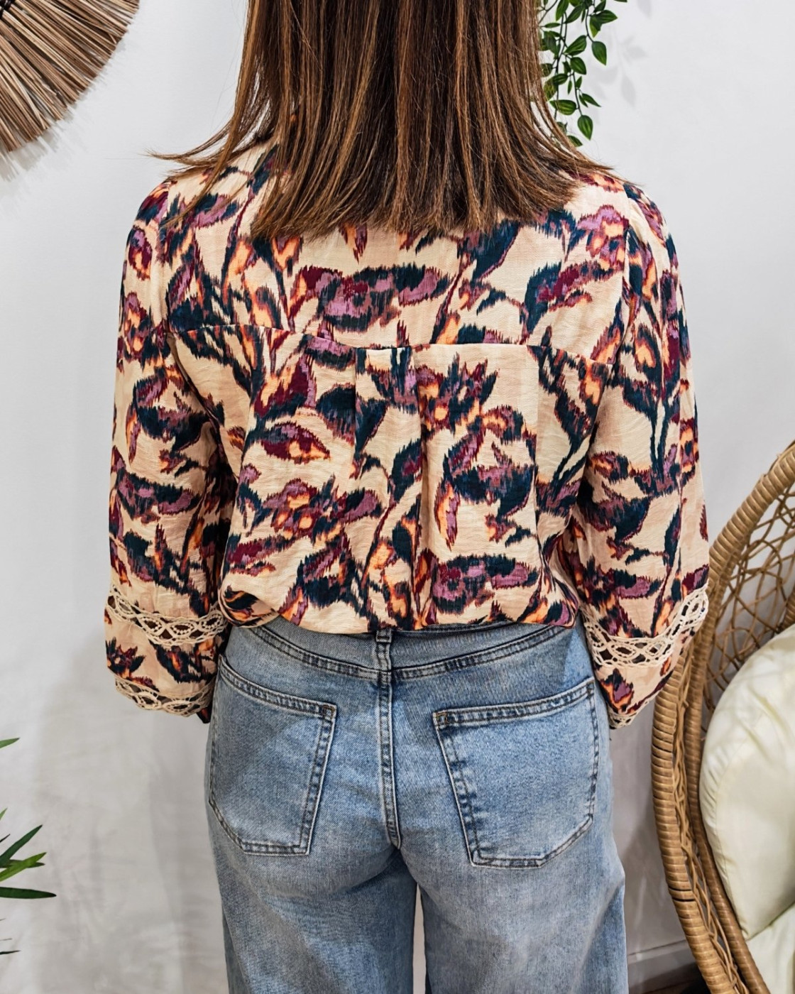 Chemisier femme beige motifs multicolores Imelda