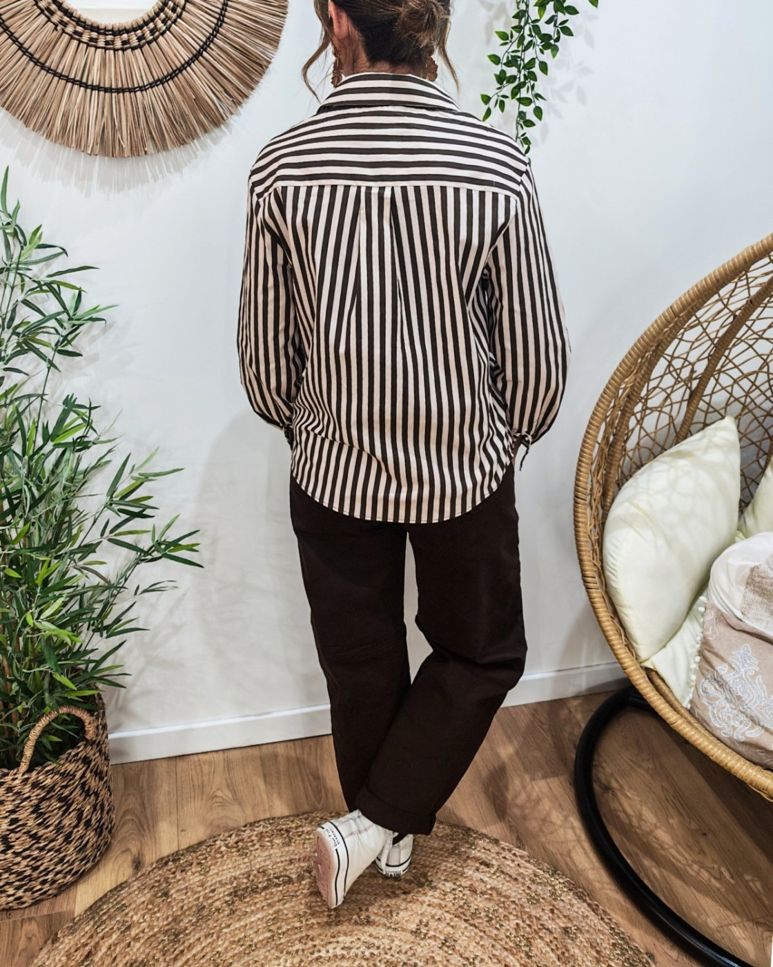 Chemisier femme à rayures marron et crème Zulema