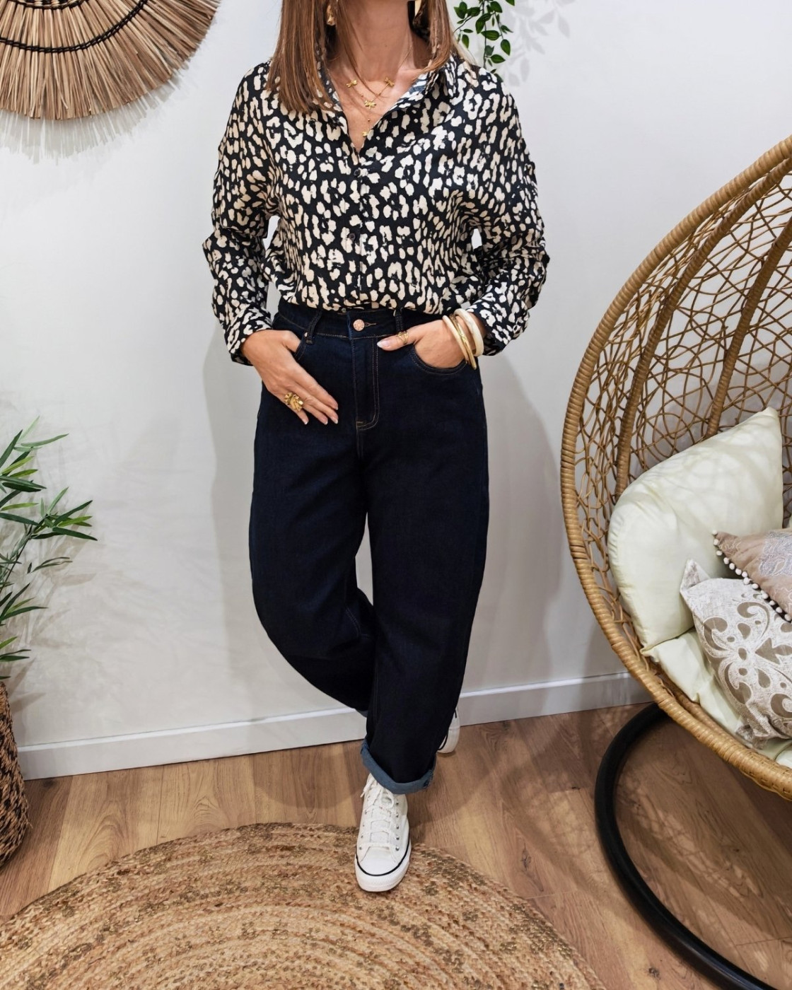 Chemisier femme léopard beige et noir Babila