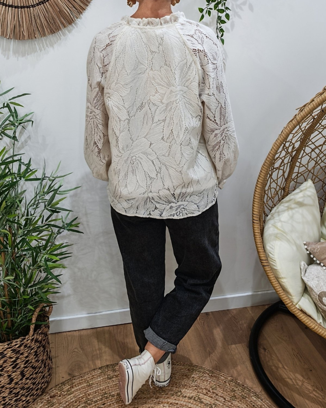 Chemisier femme beige ajouré Océana