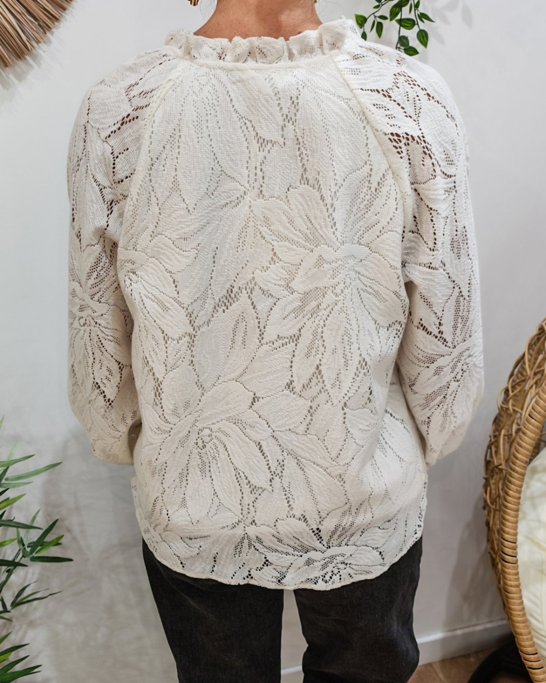Chemisier femme beige ajouré Océana