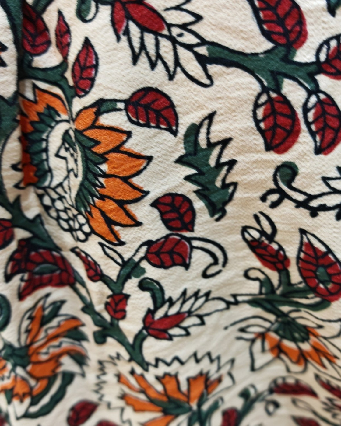 Chemisier femme beige fleurs terracotta et vertes Lurdes