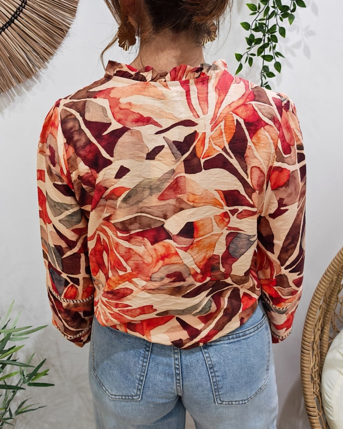 Chemisier femme à motifs terracota orangé Amalia