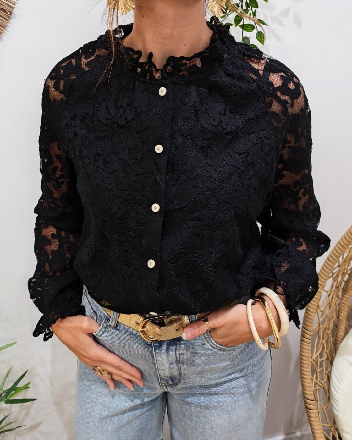 Chemisier femme ajouré noir Estrela