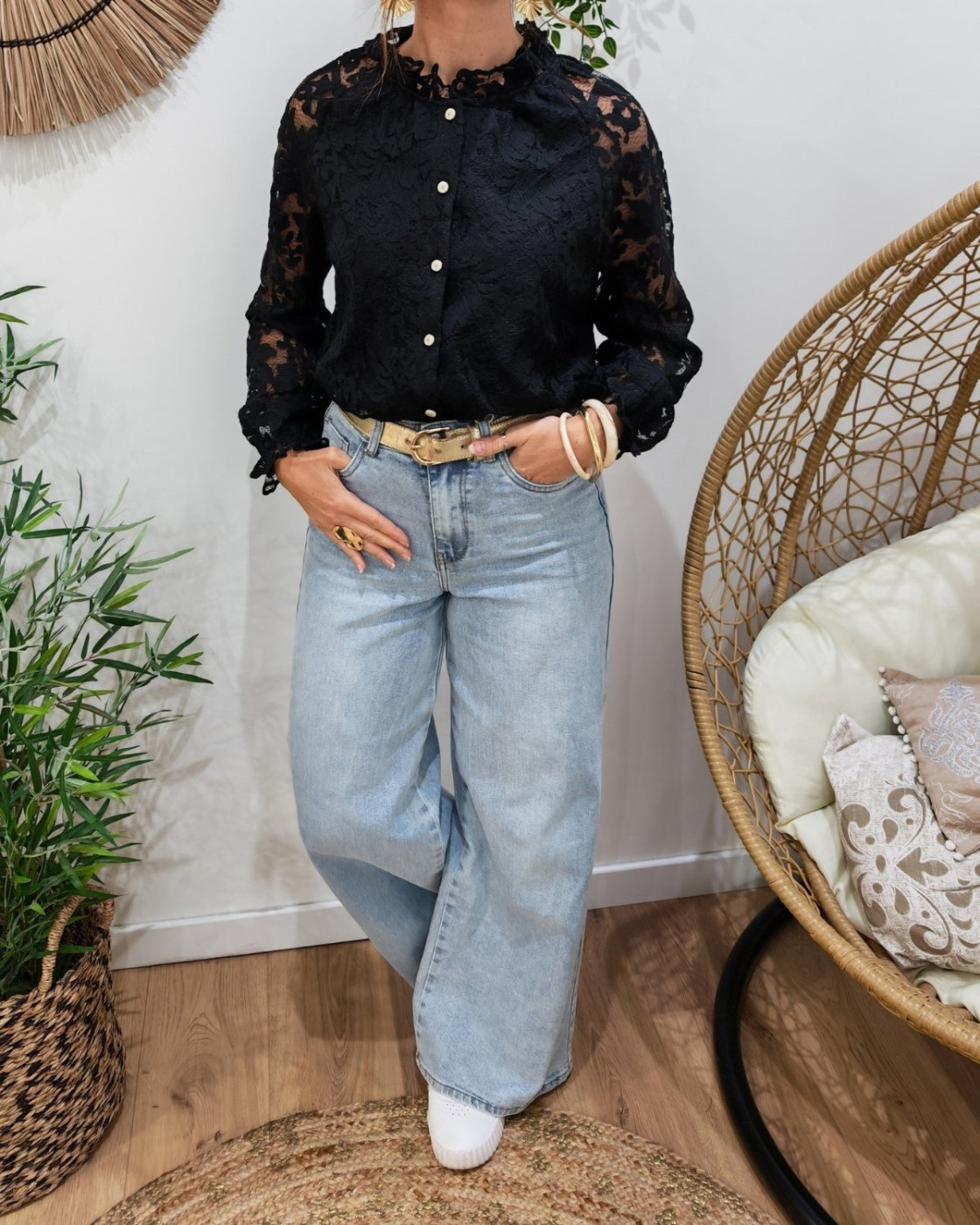 Chemisier femme ajouré noir Estrela