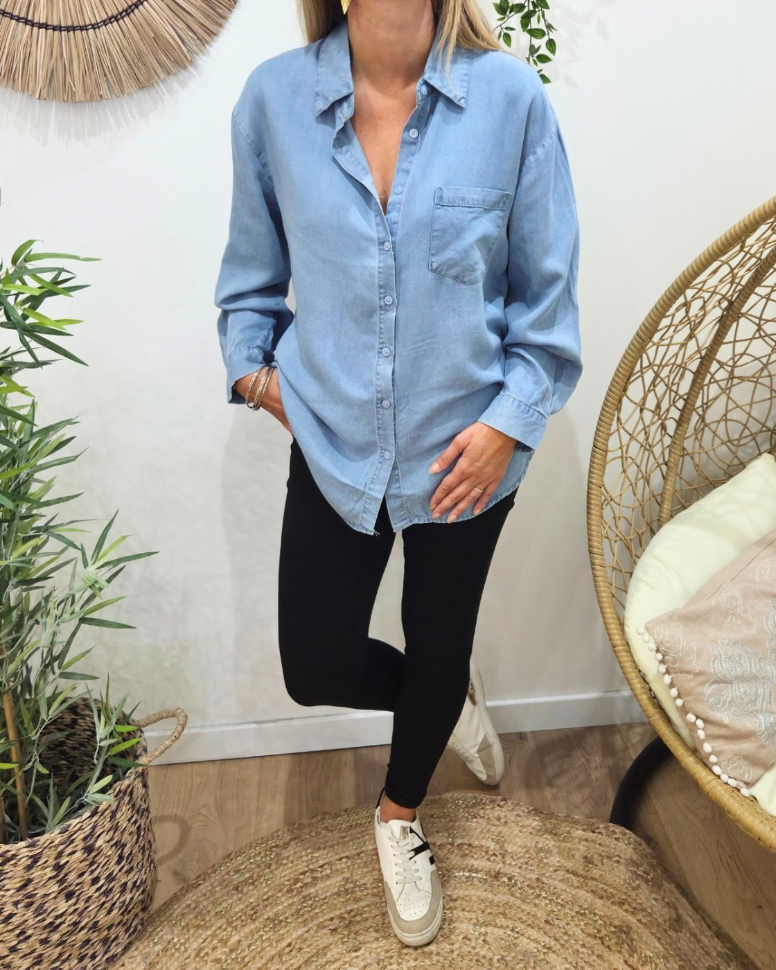 Chemise femme fluide bleu jean Pétunia