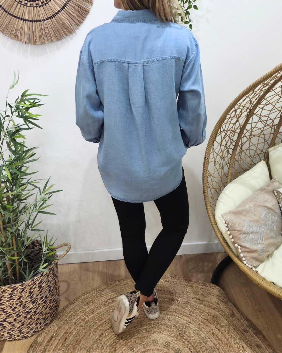 Chemise femme fluide bleu jean Pétunia